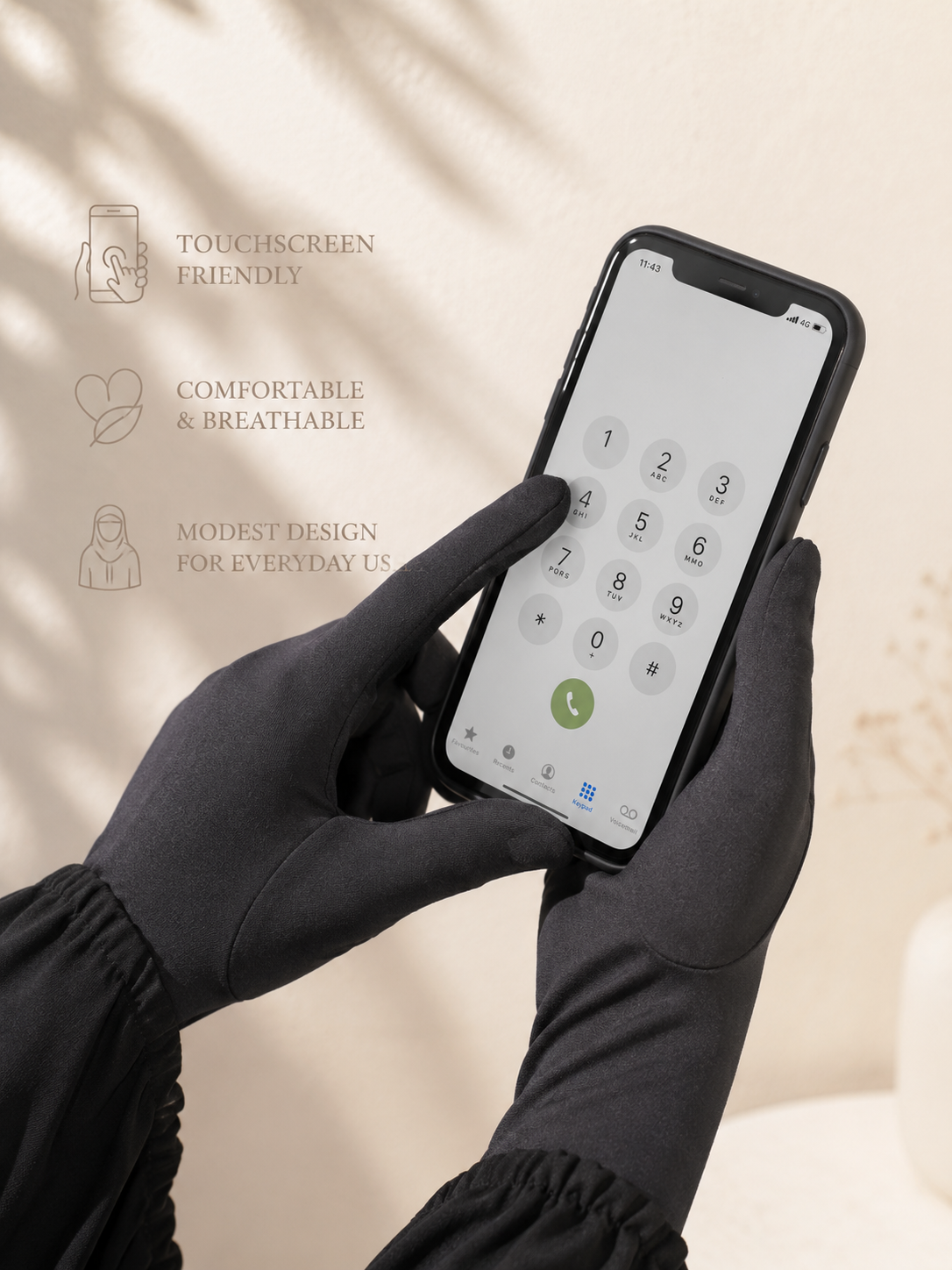 Touchscreen Modest Gloves | Full Coverage