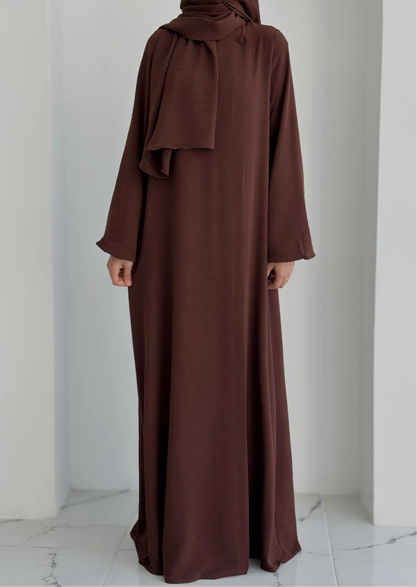 Aiza Front-Open Abaya and Hijab Set – Brown