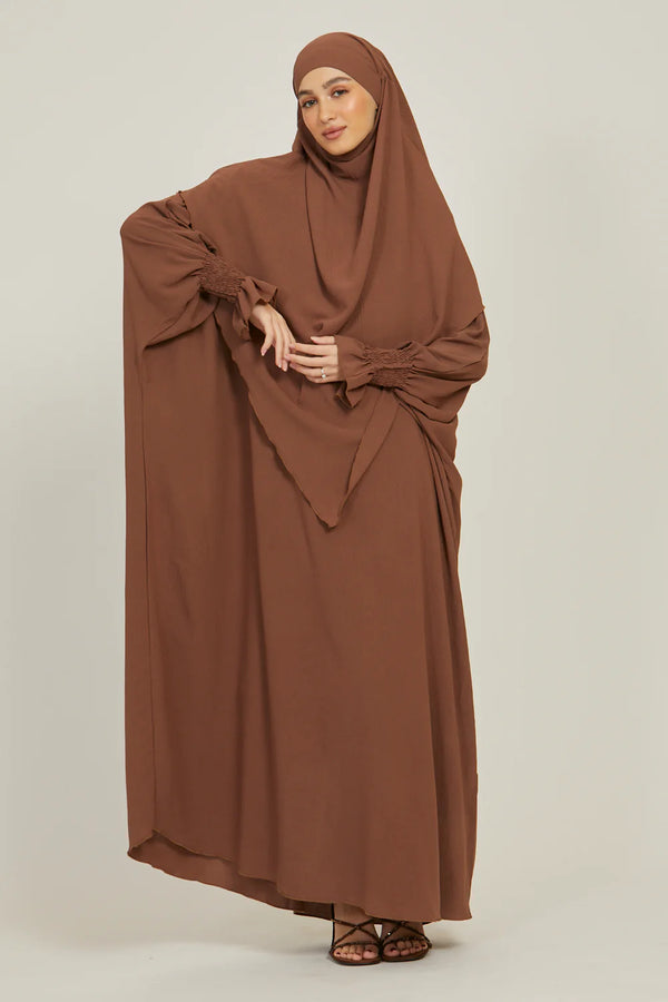 The Dark Brown Abaya Set with Khimar