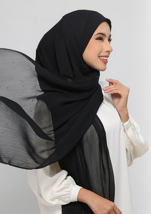 Black Crystals Crinkled Chiffon Instant Hijab