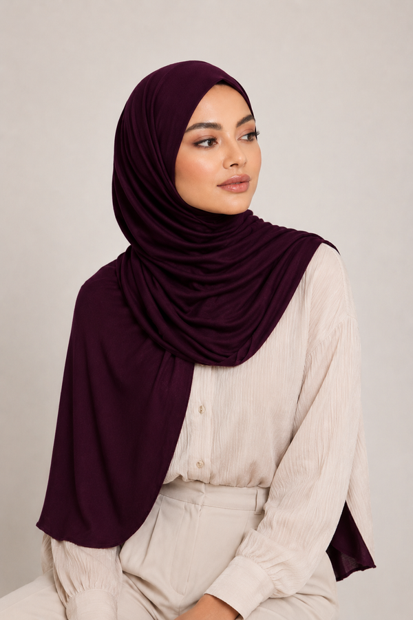 Deep Plum Jersey Hijab