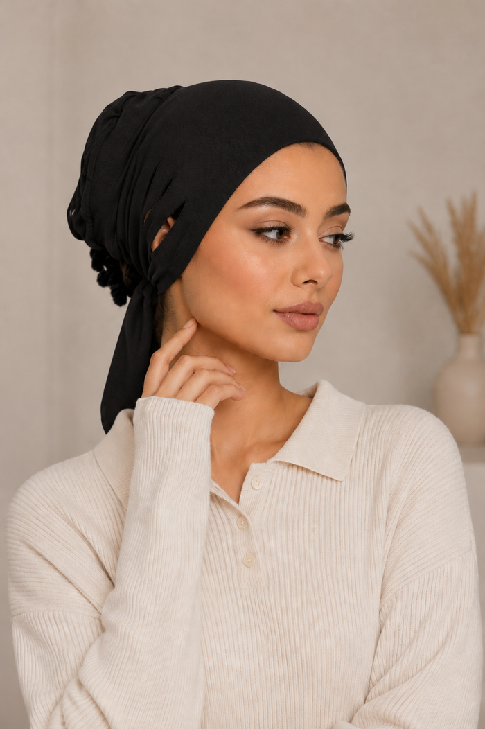 Slit Tie-Back Hijab Cap