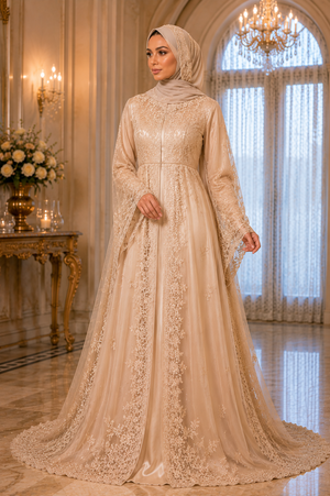 Champagne Lace Bridal Abaya