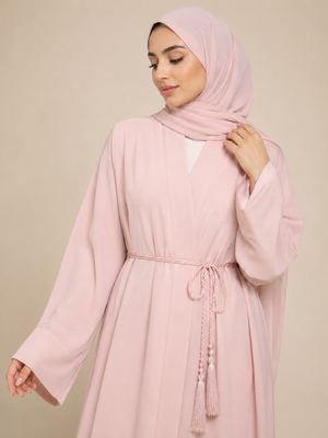Baby Pink Slim Plaited Rope Tassel Belt