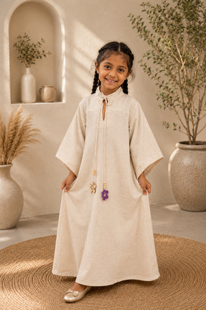 Girls Wide Sleeve Kaftan Dress — Sand