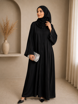 Black Botanique Embellished Open Abaya
