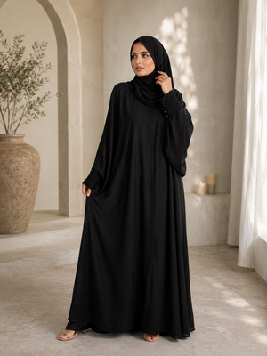 Black Batwing Abaya with Cuff Detailing