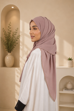 H2M Luxury Georgette Hijab with Dainty Detailing - Blush Mauve