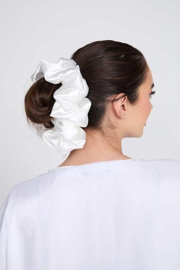 Satin Volumizer Scrunchie - White