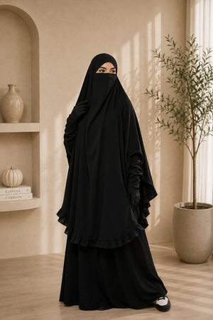 Black Ibadah Two-Piece Jilbab with Skirt – Hajj, Umrah & Prayer Set