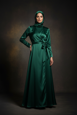 Asiye Premium Satin Cupra Modest Dress — Luxe Envelope Style