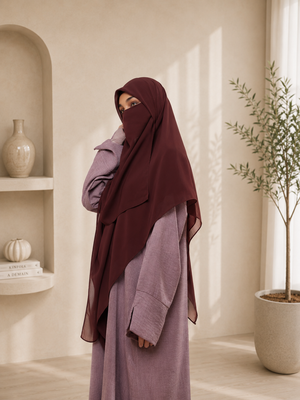 Brown Square Scarf with Half Niqab Set – Super Breathable Premium Chiffon