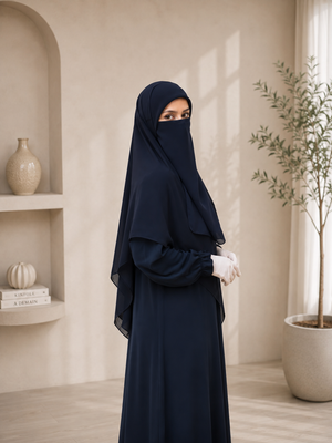 Dark Blue Square Scarf with Half Niqab Set – Super Breathable Premium Chiffon