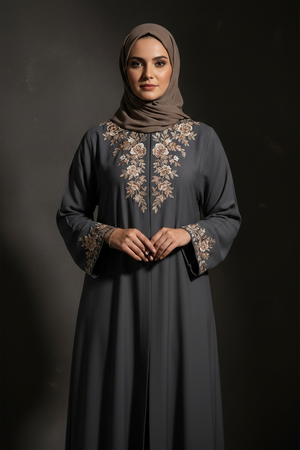 Embroidered Abaya — Floral Collar