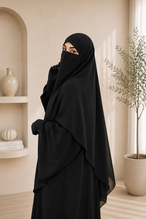 Black Square Scarf with Half Niqab Set – Super Breathable Premium Chiffon